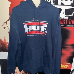HUF Worldwide Navy/Red Logo Hoodie